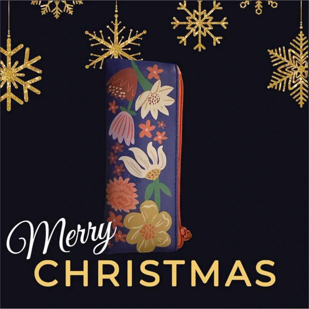 Pencil‎ Bag-Makeup Bag in colorful floral pattern with primary colors & 4 pens.